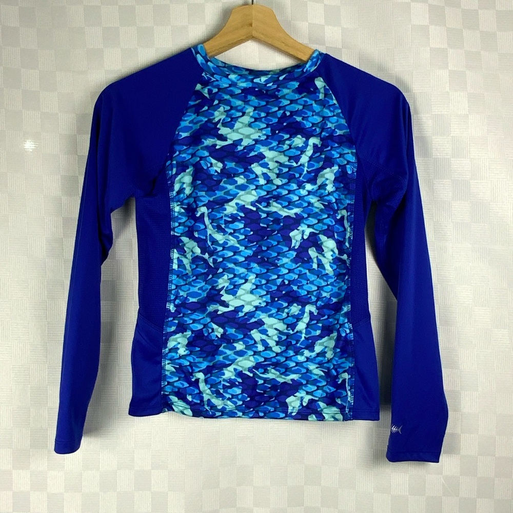 Silver Fish Kids Size 10 Blue Swim Long Sleeve Rashguard Top Watersports Beach